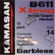 Kamasan B611 X Strong Barbless Match Wide Gape Nickel Hook Size 14