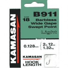 Kamasan B911 Hooks To Nylon Barbless wide gape swept point (light) Size 18